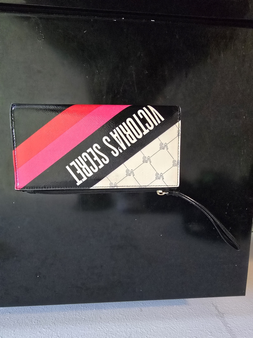 Victoria's Secret Black Wallet with Pink & Red Stripes